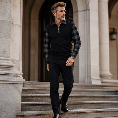 Camisa casual de manga larga con media cremallera para hombre