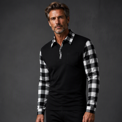 Camisa casual de manga larga con media cremallera para hombre