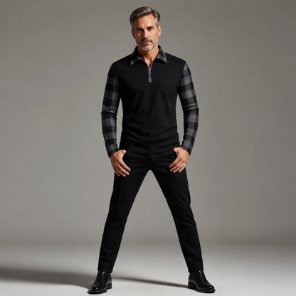 Camisa casual de manga larga con media cremallera para hombre