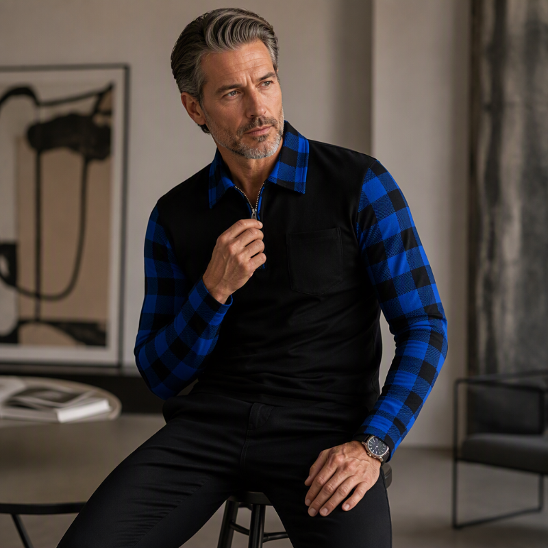 Camisa casual de manga larga con media cremallera para hombre