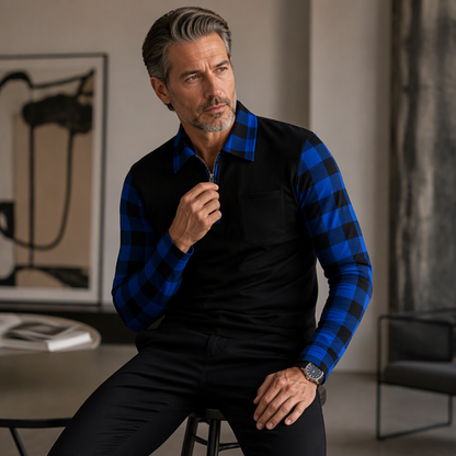 Camisa casual de manga larga con media cremallera para hombre