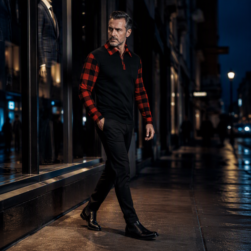 Camisa casual de manga larga con media cremallera para hombre