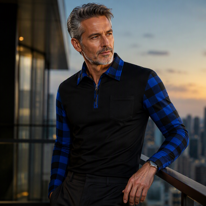Camisa casual de manga larga con media cremallera para hombre