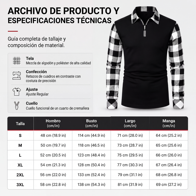 Camisa casual de manga larga con media cremallera para hombre