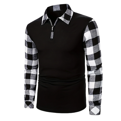 Camisa casual de manga larga con media cremallera para hombre