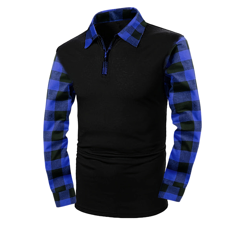 Camisa casual de manga larga con media cremallera para hombre