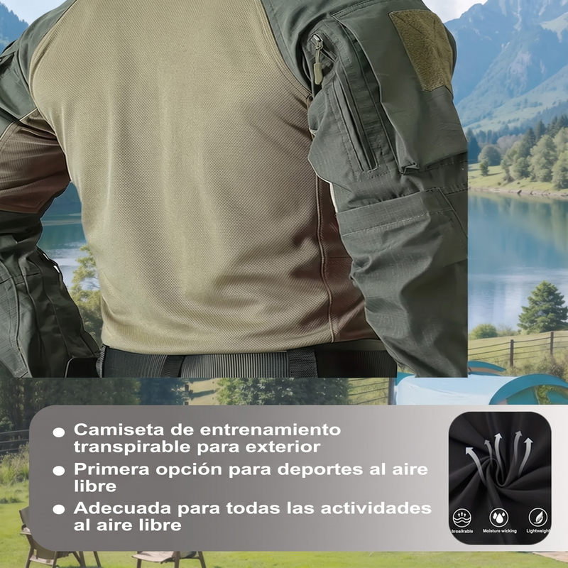 ⏰🔥 ¡OFERTA 50% OFF! 👕🏕️ Camiseta Táctica de Entrenamiento para Hombre – Transpirable, Resistente y con Múltiples Bolsillos para Exteriores