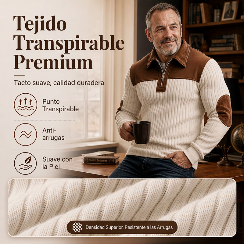 ⏰🔥 ¡OFERTA 50% OFF! 👕✨ Jersey de Punto de Pana con Cuello de Cremallera de 1/4 para Hombre – Cálido, Suave y con Estilo Casual Moderno