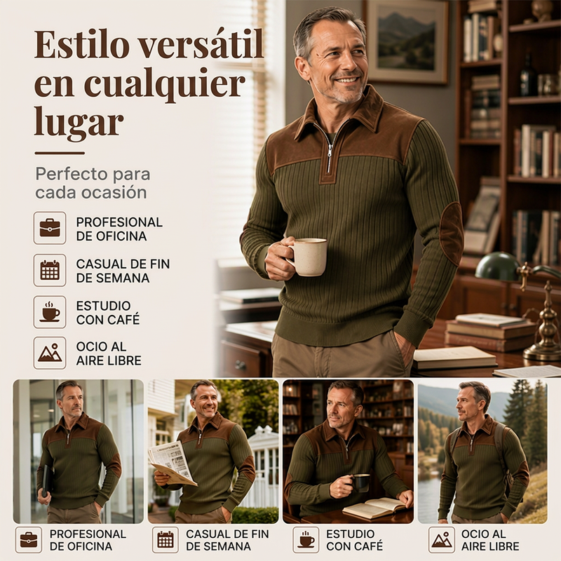 ⏰🔥 ¡OFERTA 50% OFF! 👕✨ Jersey de Punto de Pana con Cuello de Cremallera de 1/4 para Hombre – Cálido, Suave y con Estilo Casual Moderno