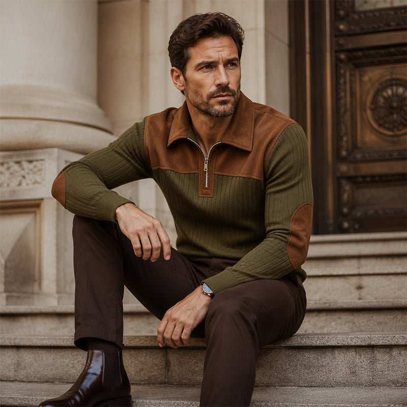 ⏰🔥 ¡OFERTA 50% OFF! 👕✨ Jersey de Punto de Pana con Cuello de Cremallera de 1/4 para Hombre – Cálido, Suave y con Estilo Casual Moderno