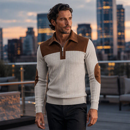⏰🔥 ¡OFERTA 50% OFF! 👕✨ Jersey de Punto de Pana con Cuello de Cremallera de 1/4 para Hombre – Cálido, Suave y con Estilo Casual Moderno
