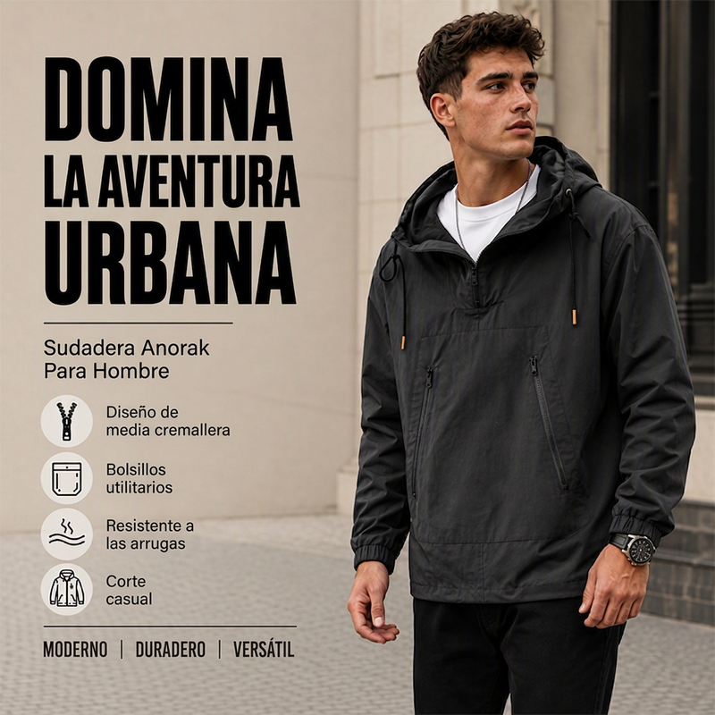 ⏰🔥 ¡OFERTA 50% OFF! 🧥❄️Chaqueta anorak casual con capucha y cortaviento para hombre