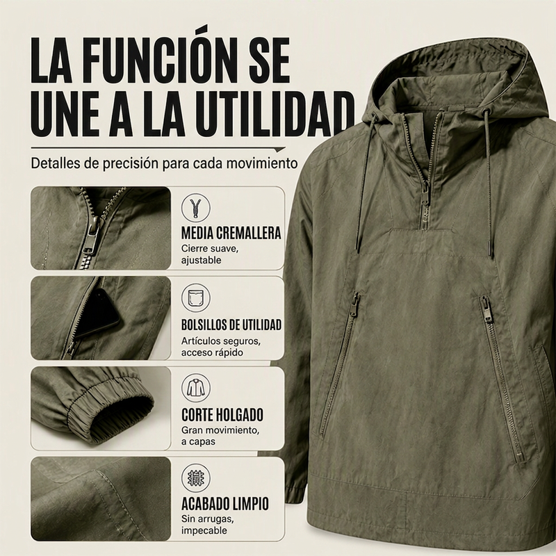 ⏰🔥 ¡OFERTA 50% OFF! 🧥❄️Chaqueta anorak casual con capucha y cortaviento para hombre
