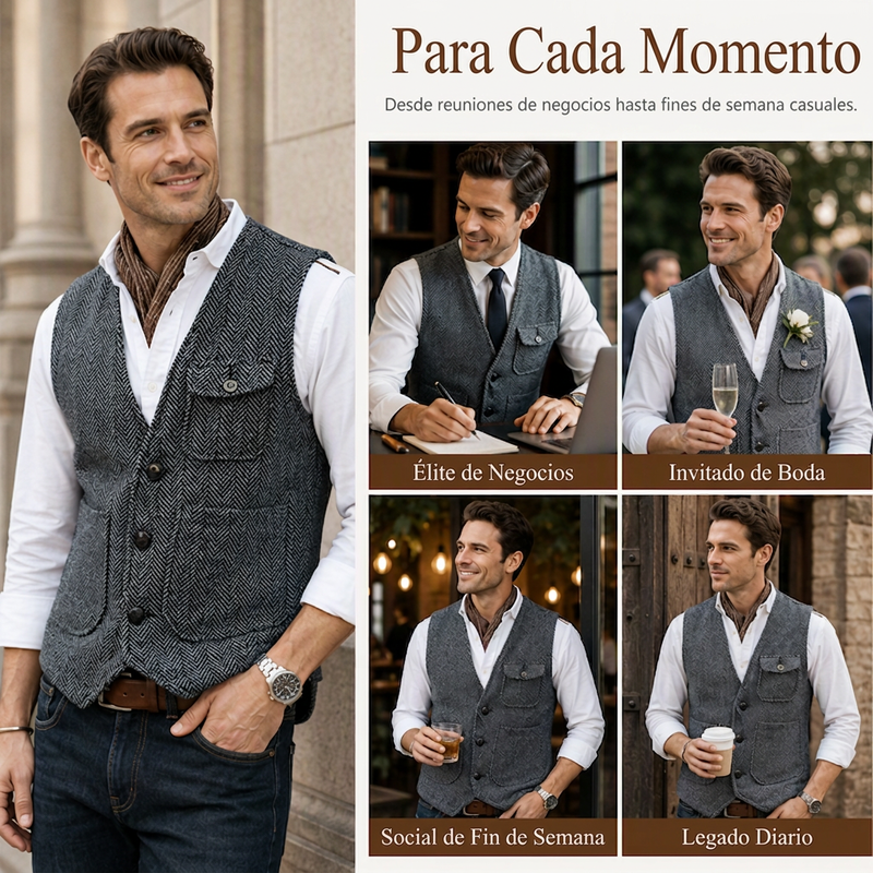 ⏰🔥 ¡OFERTA 50% OFF! 🧥❄️Chaleco informal de cuello en V para hombre, estilo vintage