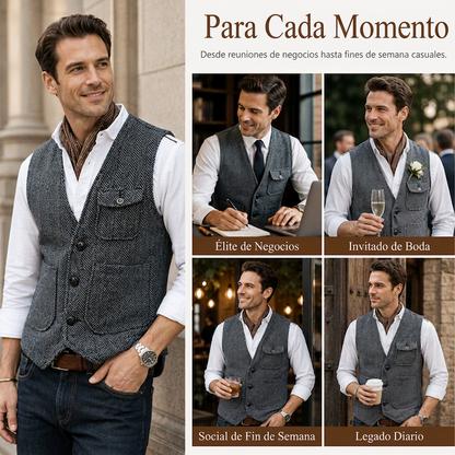 ⏰🔥 ¡OFERTA 50% OFF! 🧥❄️Chaleco informal de cuello en V para hombre, estilo vintage