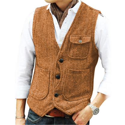 ⏰🔥 ¡OFERTA 50% OFF! 🧥❄️Chaleco informal de cuello en V para hombre, estilo vintage
