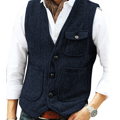 ⏰🔥 ¡OFERTA 50% OFF! 🧥❄️Chaleco informal de cuello en V para hombre, estilo vintage