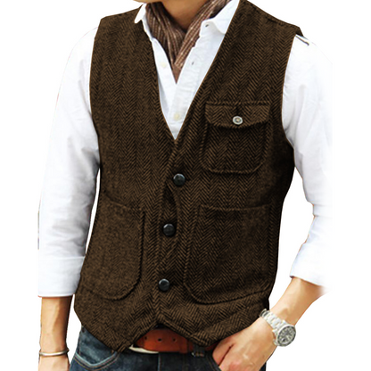 ⏰🔥 ¡OFERTA 50% OFF! 🧥❄️Chaleco informal de cuello en V para hombre, estilo vintage