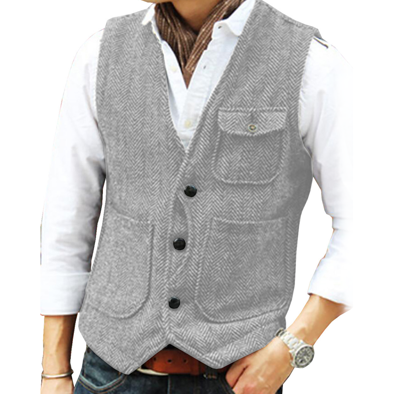 ⏰🔥 ¡OFERTA 50% OFF! 🧥❄️Chaleco informal de cuello en V para hombre, estilo vintage