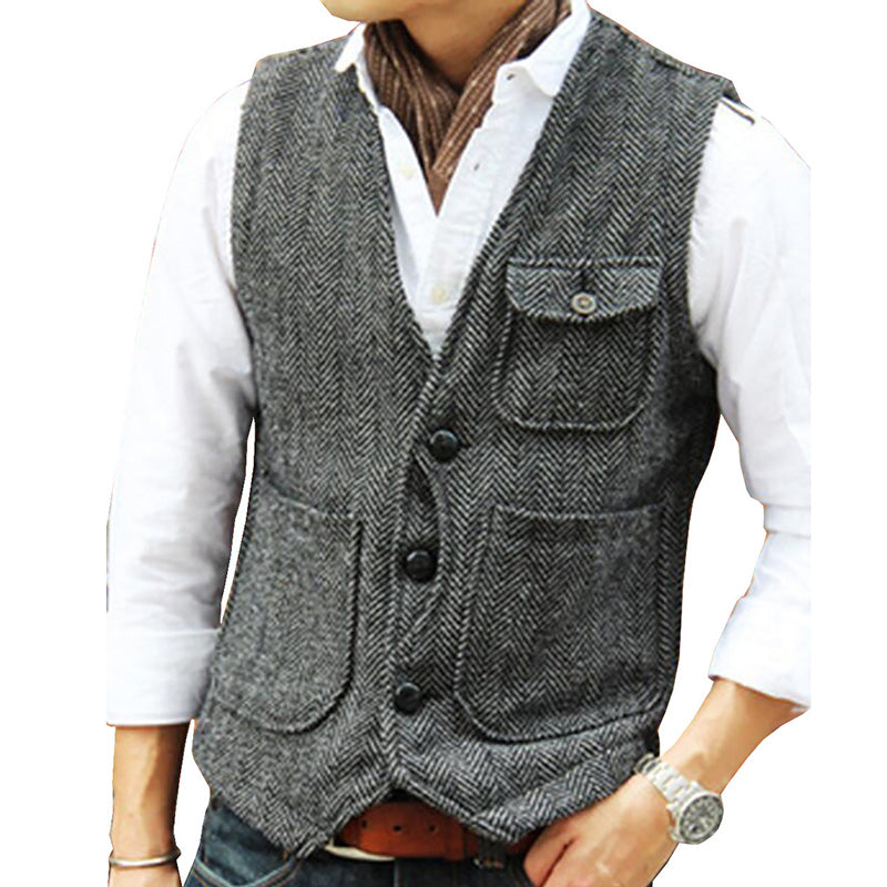 ⏰🔥 ¡OFERTA 50% OFF! 🧥❄️Chaleco informal de cuello en V para hombre, estilo vintage