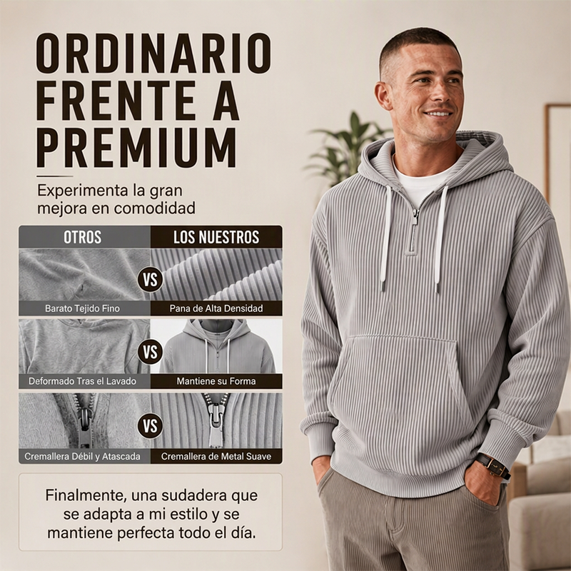 ⏰🔥 ¡OFERTA 50% OFF! 🧥❄️Sudadera con capucha de pana con media cremallera para hombre, estilo casual