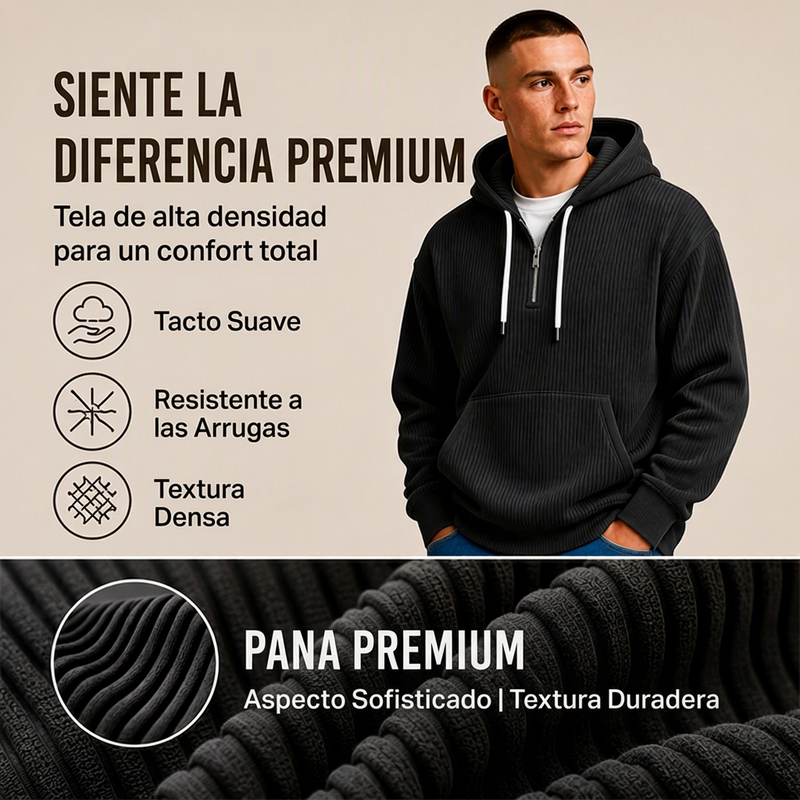 ⏰🔥 ¡OFERTA 50% OFF! 🧥❄️Sudadera con capucha de pana con media cremallera para hombre, estilo casual