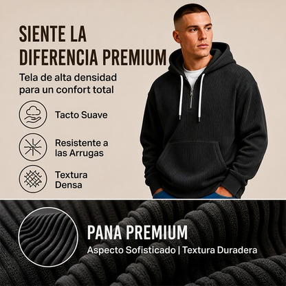 ⏰🔥 ¡OFERTA 50% OFF! 🧥❄️Sudadera con capucha de pana con media cremallera para hombre, estilo casual