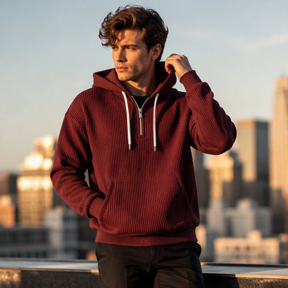 ⏰🔥 ¡OFERTA 50% OFF! 🧥❄️Sudadera con capucha de pana con media cremallera para hombre, estilo casual