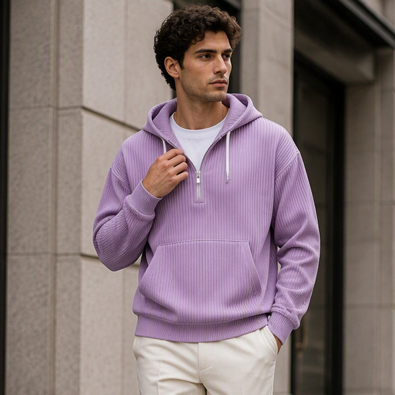 ⏰🔥 ¡OFERTA 50% OFF! 🧥❄️Sudadera con capucha de pana con media cremallera para hombre, estilo casual