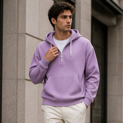 ⏰🔥 ¡OFERTA 50% OFF! 🧥❄️Sudadera con capucha de pana con media cremallera para hombre, estilo casual