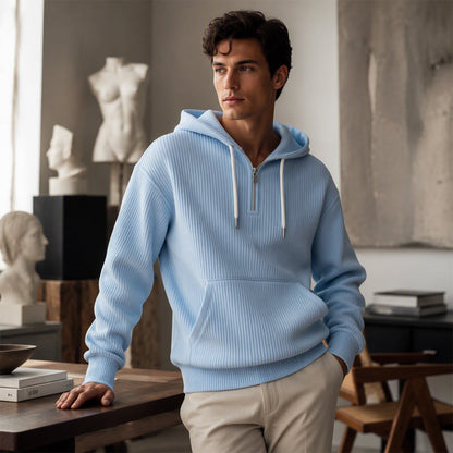 ⏰🔥 ¡OFERTA 50% OFF! 🧥❄️Sudadera con capucha de pana con media cremallera para hombre, estilo casual
