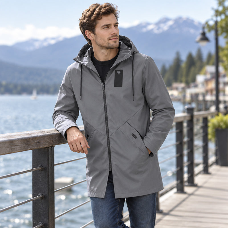 ⏰🔥 ¡OFERTA 50% OFF! 🧥✨ Gabardina cortavientos con capucha de longitud media para hombre