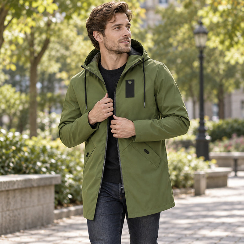 ⏰🔥 ¡OFERTA 50% OFF! 🧥✨ Gabardina cortavientos con capucha de longitud media para hombre