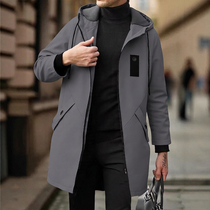 ⏰🔥 ¡OFERTA 50% OFF! 🧥✨ Gabardina cortavientos con capucha de longitud media para hombre