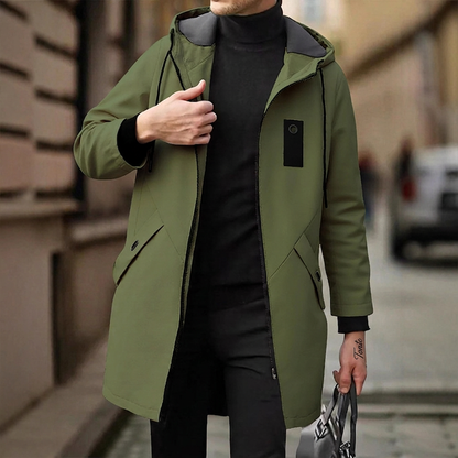 ⏰🔥 ¡OFERTA 50% OFF! 🧥✨ Gabardina cortavientos con capucha de longitud media para hombre