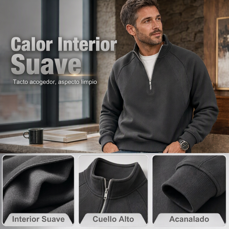 Sudadera informal cálida de hombre con media cremallera