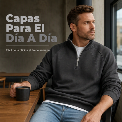 Sudadera informal cálida de hombre con media cremallera