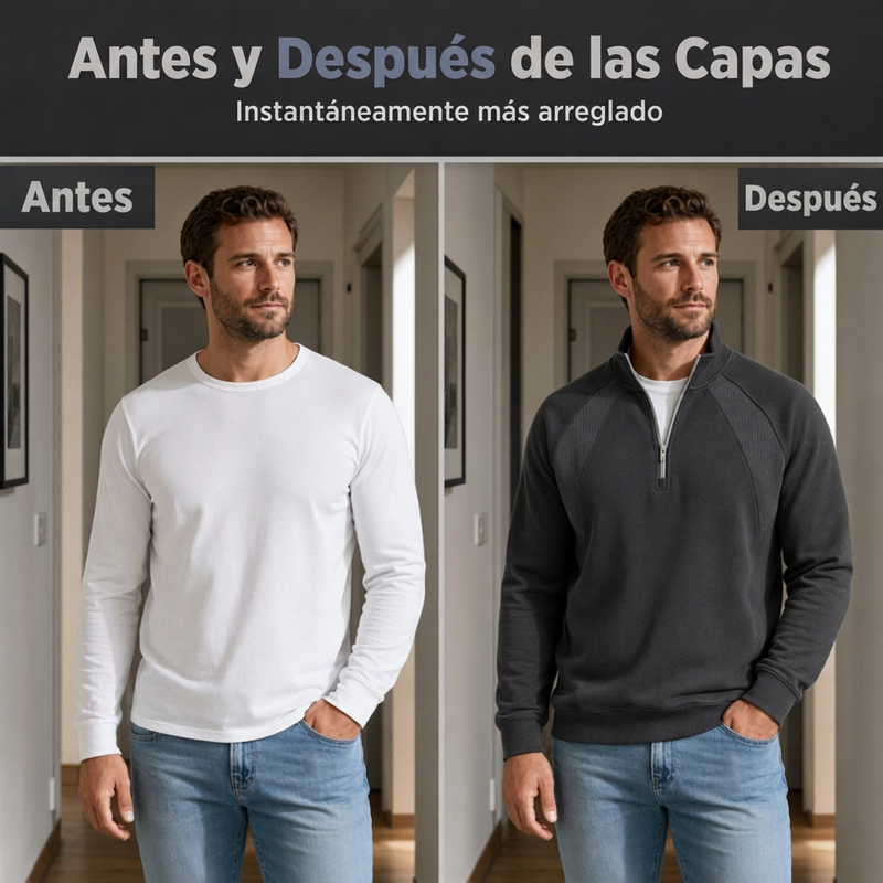 Sudadera informal cálida de hombre con media cremallera