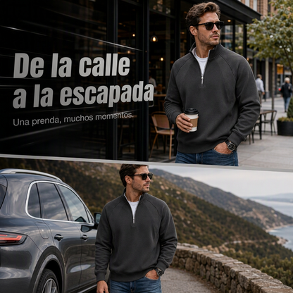 Sudadera informal cálida de hombre con media cremallera