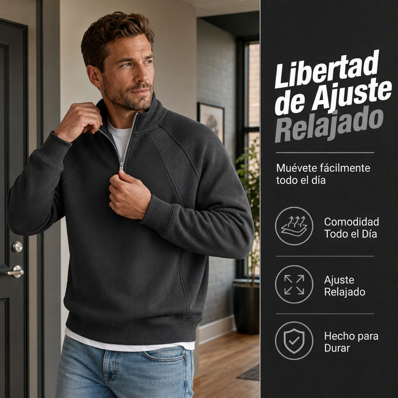 Sudadera informal cálida de hombre con media cremallera