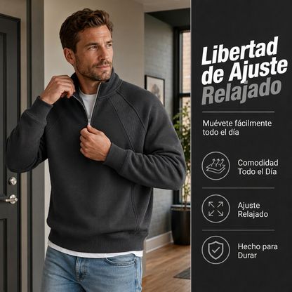 Sudadera informal cálida de hombre con media cremallera