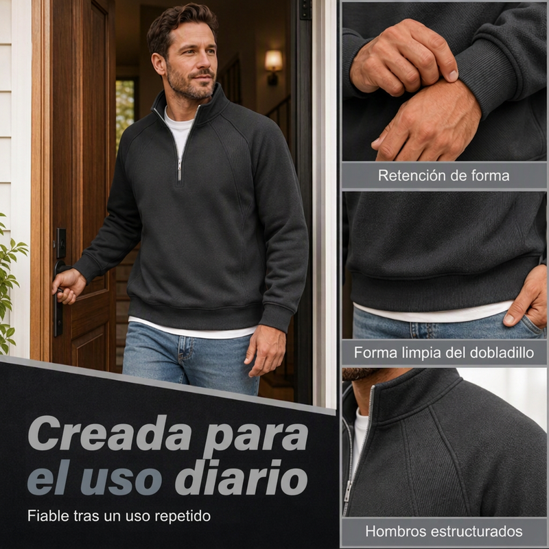 Sudadera informal cálida de hombre con media cremallera
