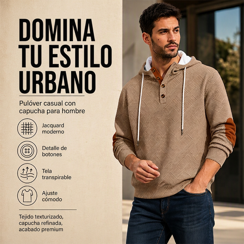 Sudadera con capucha de jacard casual para hombre