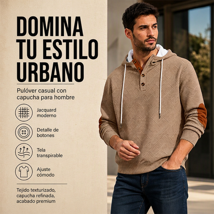 Sudadera con capucha de jacard casual para hombre