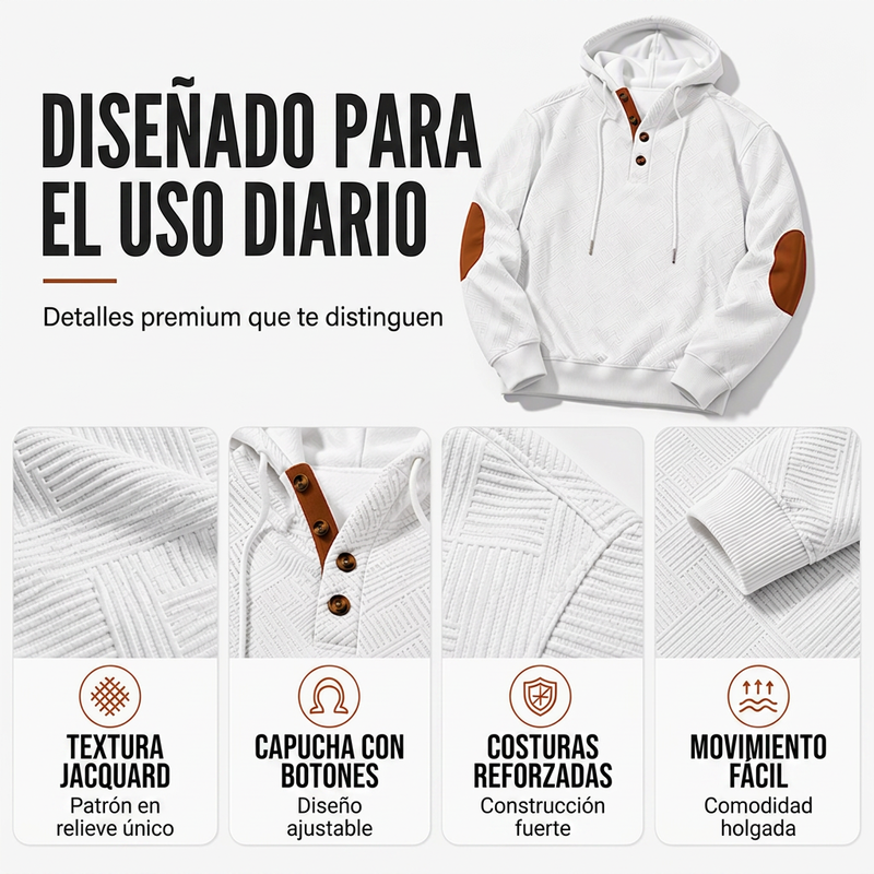 Sudadera con capucha de jacard casual para hombre