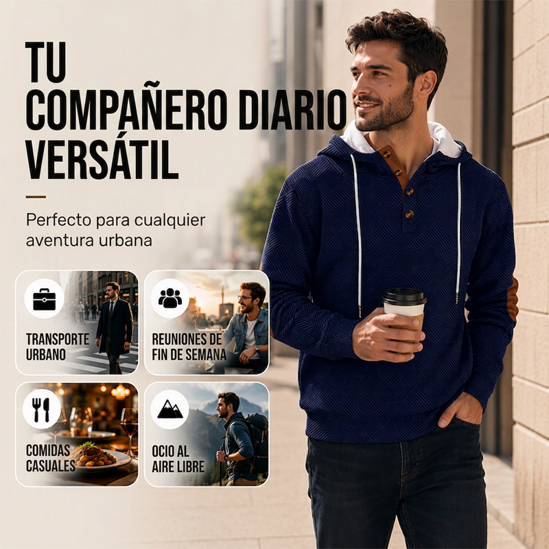 Sudadera con capucha de jacard casual para hombre