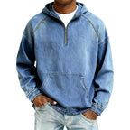 Sudadera con Capucha y Media Cremallera Efecto Mezclilla para Hombre en color azul claro