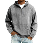 Sudadera con Capucha y Media Cremallera Efecto Mezclilla para Hombre en color gris