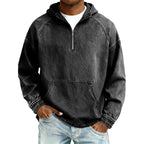 Sudadera con Capucha y Media Cremallera Efecto Mezclilla para Hombre en color negro