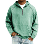 Sudadera con Capucha y Media Cremallera Efecto Mezclilla para Hombre en color verde claro